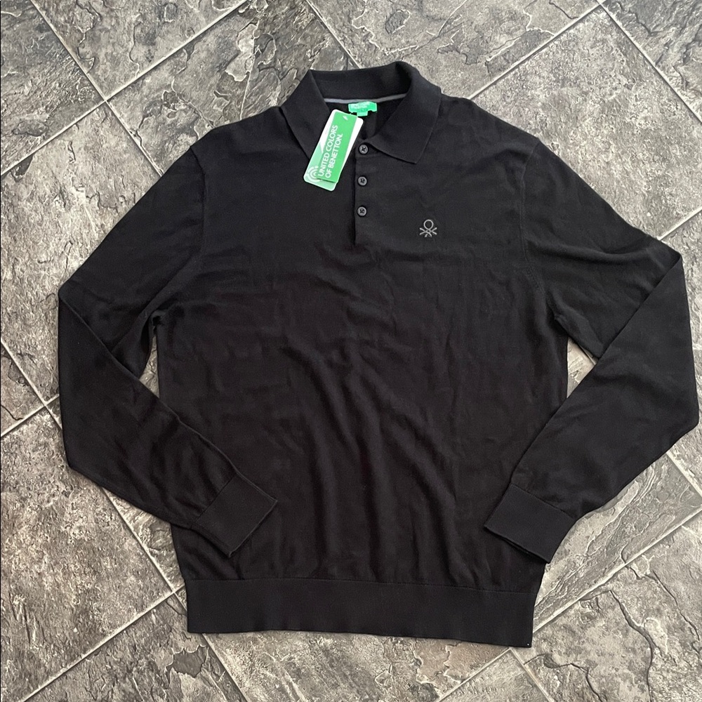 ⭐️NWT UNITED COLORS OF BENETTON Preppy Business Casual Long Sleeve Polo Sweater